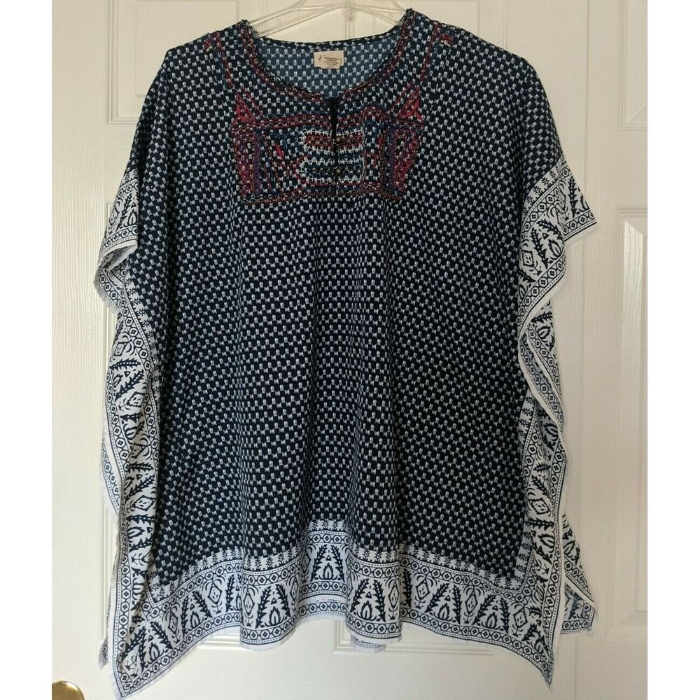 J.C. Swim by Just Class Womens Sz S/M Swim Cover Up Blue White  Embroidered